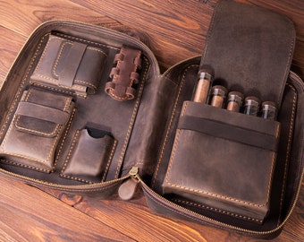 Zigarrenetui, personalisierte Zigarrenetui aus Leder, Etui für Zigarrenkit, Zigarrenzubehör, Zigarrenhalter aus Leder, Reisehumidor, Groomsmen Geschenke