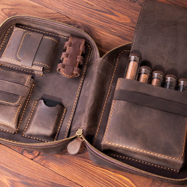 Zigarrenetui, personalisierte Zigarrenetui aus Leder, Etui für Zigarrenkit, Zigarrenzubehör, Zigarrenhalter aus Leder, Reisehumidor, Groomsmen Geschenke