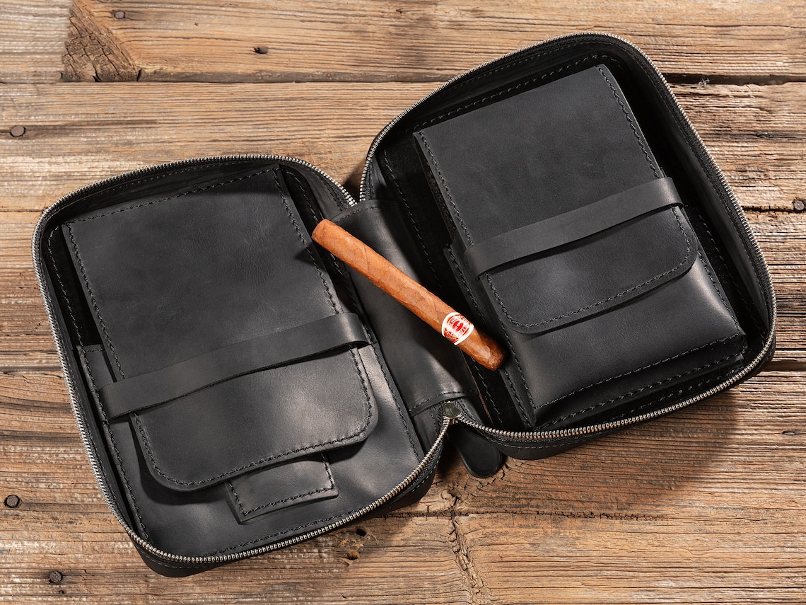 Cigars Case Leather Cigar Accessories Cigar Holder Travel Etsy