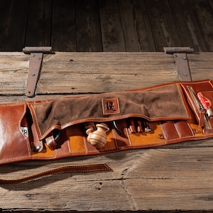 Leather Pipes Roll - Handmade Leather Bag for Pipe Smokers, Leather Tobacco Pouch, Christmas gifts, Copper/Brown Leather Pipe Case