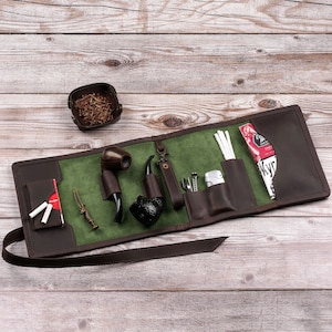 Porta pipa e tabacco personalizzato, custodia in pelle per fumatori di pipa, rotolo di pipa in pelle, porta tabacco e pipa, custodia in pelle per pipa
