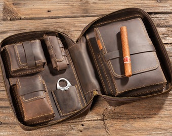 Personalized Leather Travel Case for Cigar Kit, Personalized Cigar Case, Humidor for Cigars, Perfect Gift for Cigar Lovers