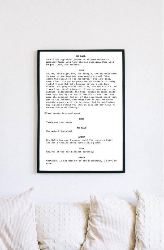 Clueless Quote Screenplay Wall Art Movie Script Wall Art Etsy