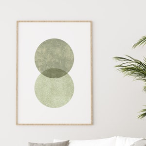 Green circles geometric print, simple digital wall art by Nunu print shop