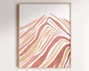 Abstract mountain digital print, Neutral earthy boho printable wall art, desert dunes poster