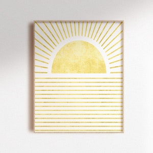 Yellow geometric sunshine digital wall art, abstract sunrise print