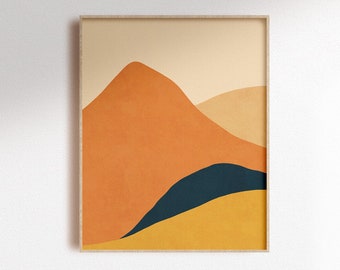 Abstract landscape digital art print, contrasting color mountain scenery, boho printable decor