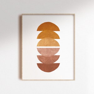 Rustic Mid century shapes printable art, orange & pink boho wall art, digital wall decor