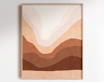 Affiche imprimable de paysages de montagne chauds, impression abstraite de paysage de lever/coucher de soleil, décoration murale bohème terreuse pour les amoureux de la nature