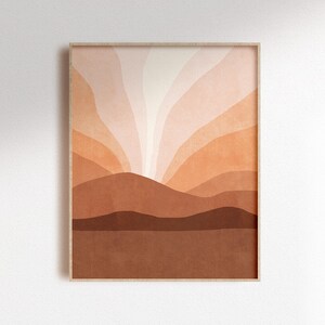Abstract ombre mountain sunset printable wall art, neutral sunrise landscape print, boho wall decor