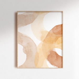 Neutral orange watercolor abstract digital print, modern boho wall art in warm colors