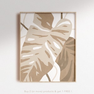 Beige leaf detail print, Minimalist tropical plants poster, printable neutral wall art