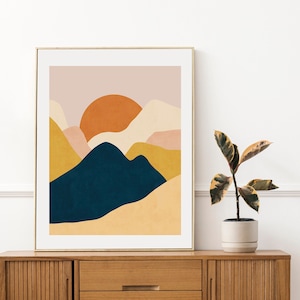 Maximalist landscape wall art, mid century sunrise print, contemporary art by MissBelle