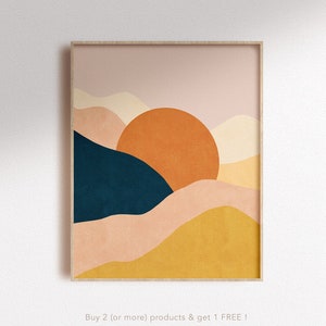Abstract mountain sunset print, Mid century color block landscape wall art, colorful design by MissBelle