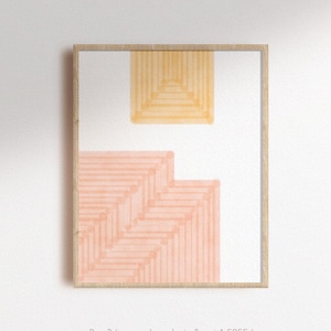 Pastel Pink & yellow geometric print, simple color block poster, modern nursery wall art