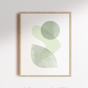 Sage green geometric shapes print, mid century wall art, abstract minimalist poster