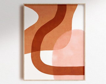 Impresión de formas de terracota de mediados de siglo, arte de pared imprimible Boho, cartel de formas abstractas
