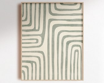 Sage Green Geometric Line Art Print: Abstract Boho Decor (Digital Download)