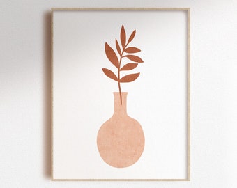 Neutral Vase Plant Print: Modern Abstract Wall Art (Digital Download)