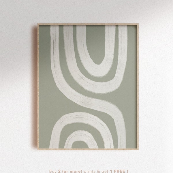 Abstract green line art digital art print, Sage green lines poster, minimalist wall decor