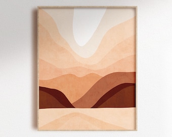 Impression d'art numérique montagne abstraite ombre neutre, affiche de paysage désertique, art mural imprimable bohème