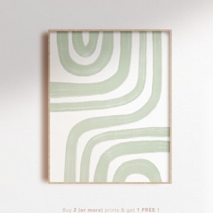 Impresión digital de arte de línea verde menta, cartel de líneas abstractas, decoración minimalista de la pared