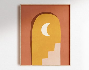Boho Moon Stairway Art Print: Abstract Earth Tones (Digital Download)