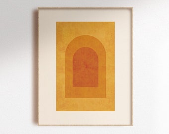 Yellow & orange geometric shape digital print, Minimalist rectangle poster, simple wall art