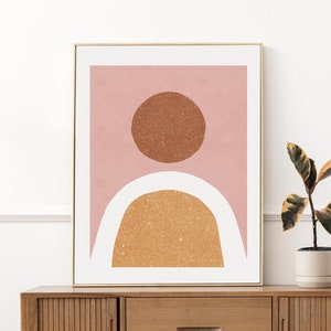 Geometric Mid century wall art, pink & orange boho aesthetic print, DIGITAL wall decor