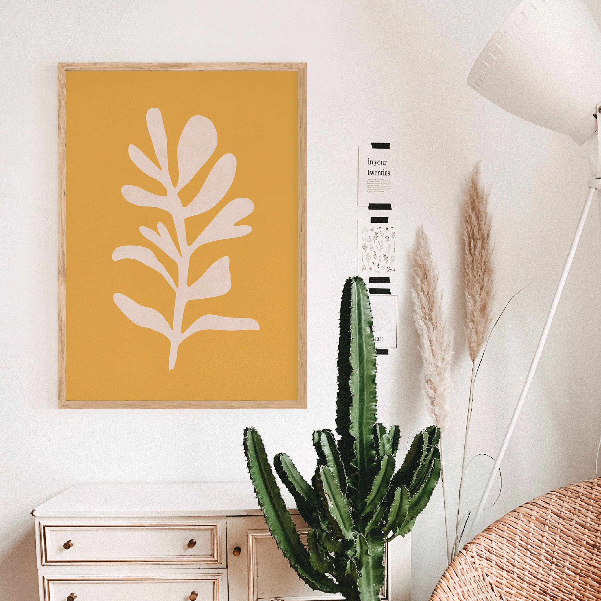 Yellow Leaf Print, Abstract Botanical Digital Wall Art, Boho Poster - Etsy
