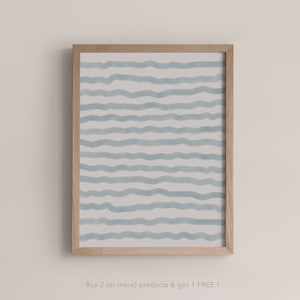 Impresión de patrón de ondas de acuarela azul, arte de pared relajante, cartel de dormitorio minimalista