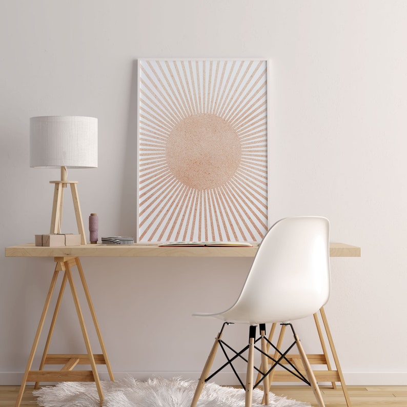 Geometric Sunshine Print, Neutral Sun Wall Art, Minimalist Poster ...
