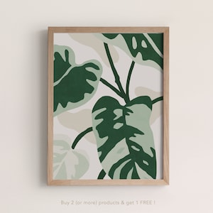 Philodendron leaf print, sage green plant detail wall art, abstract prayer plant illustration, minimalist nature