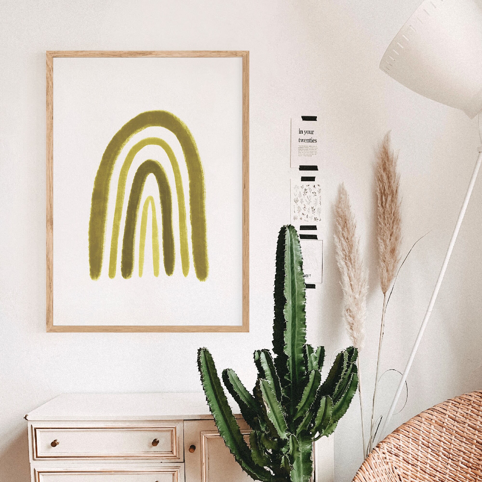 Green hand painted rainbow print boho digital wall art Etsy