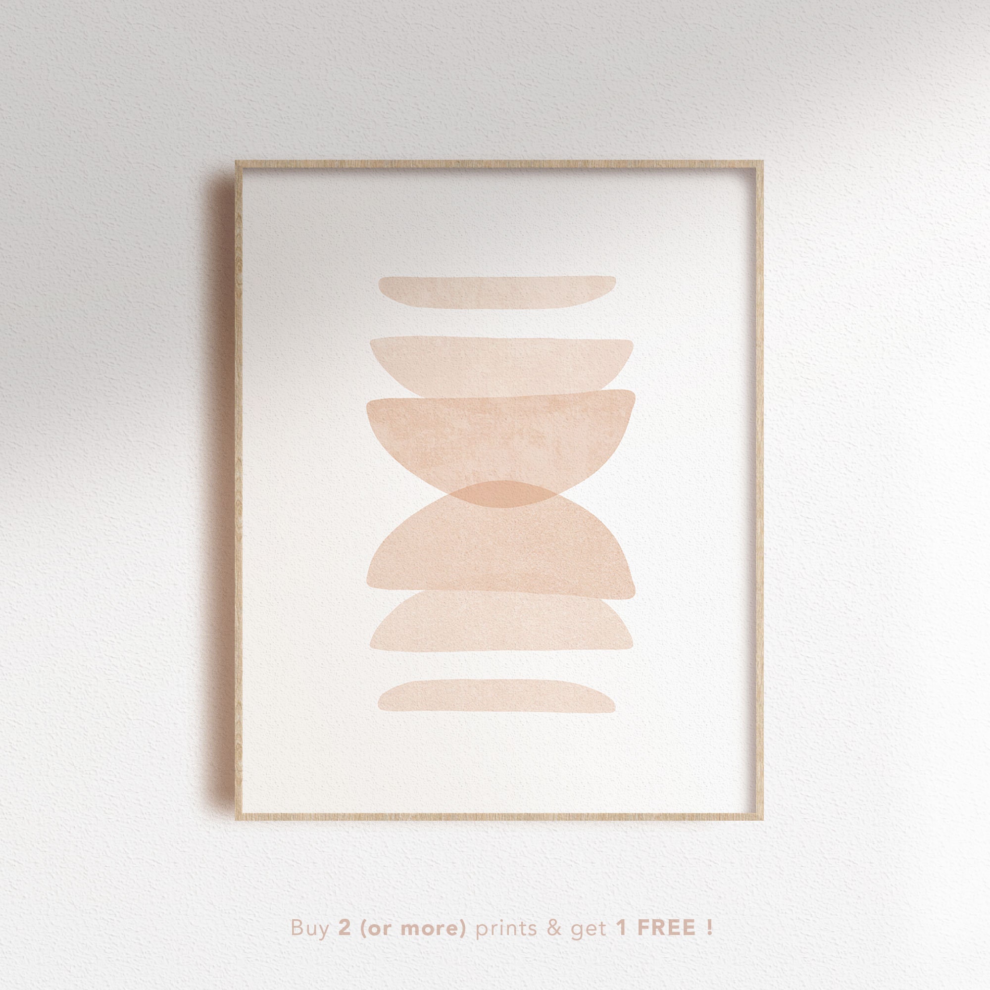Neutral Pink Mid Century Shapes Digital Print, Boho Printable Wall Art ...