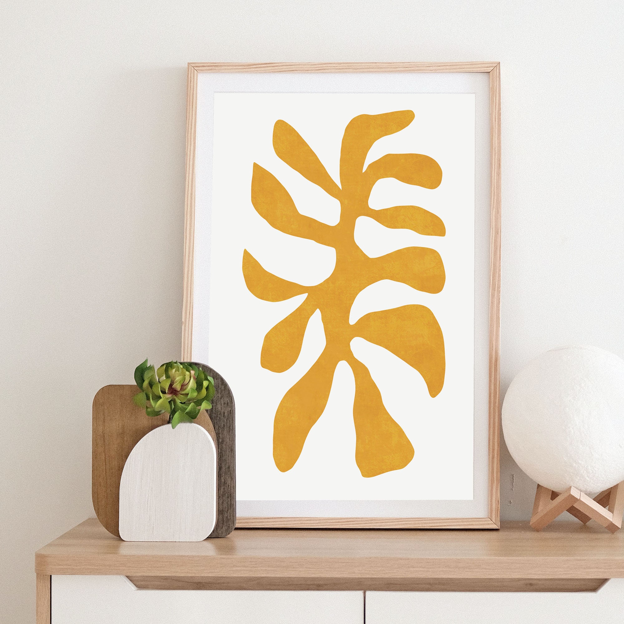 Mustard Yellow Abstract Floral Digital Print, Matisse Inspired Wall Art ...
