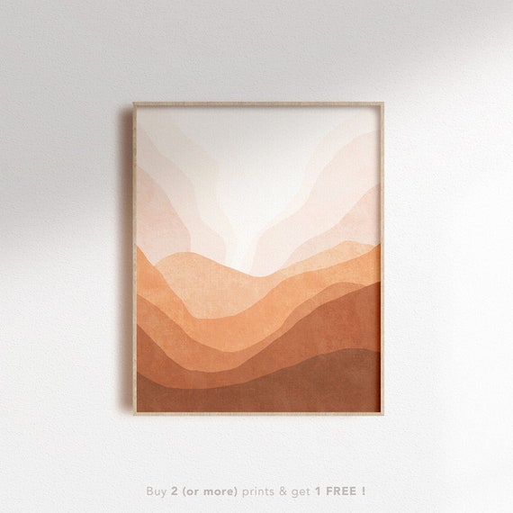 Abstract Sunrise Mountain Print: Boho Watercolor Scenery (Digital Download)