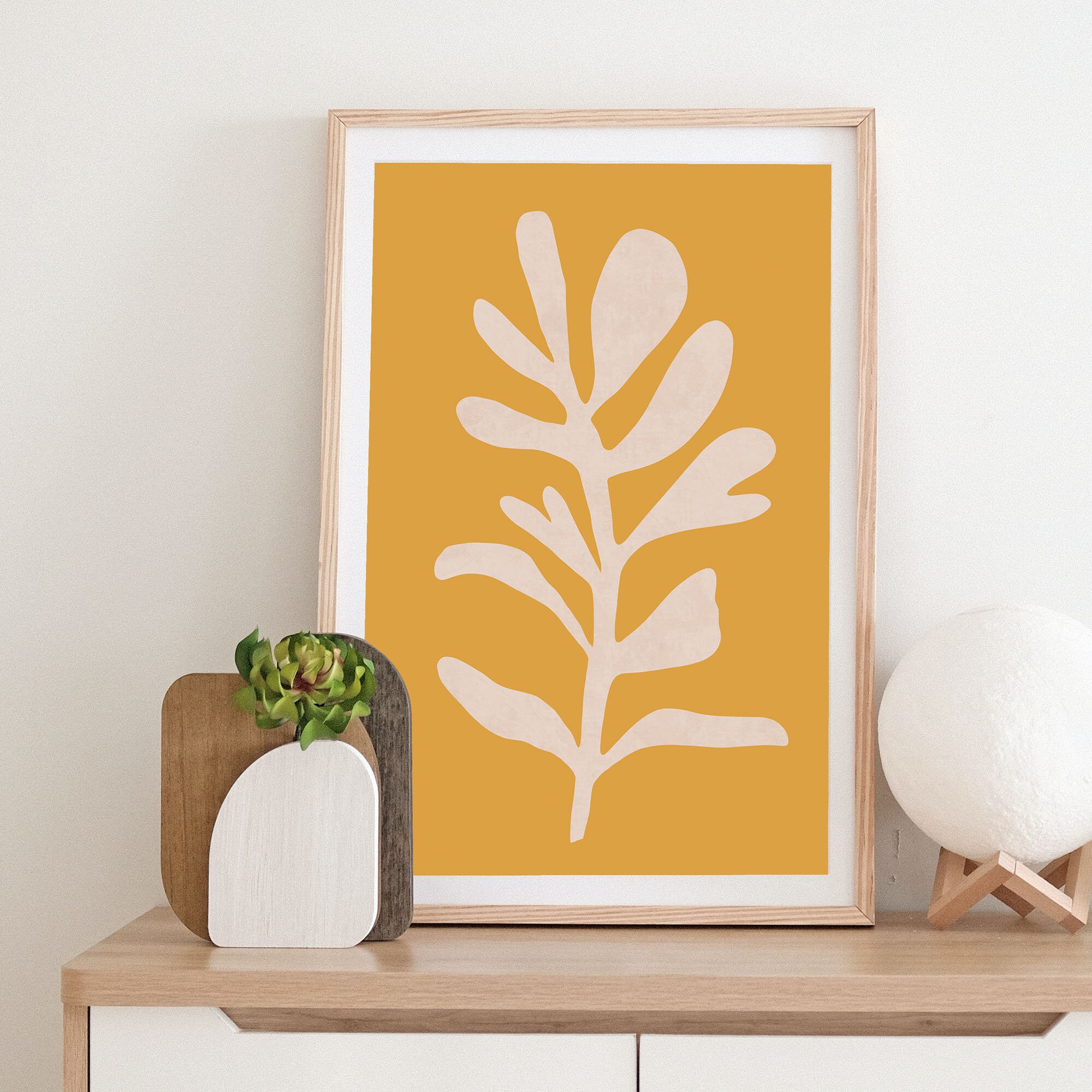 Yellow Leaf Print, Abstract Botanical Digital Wall Art, Boho Poster - Etsy
