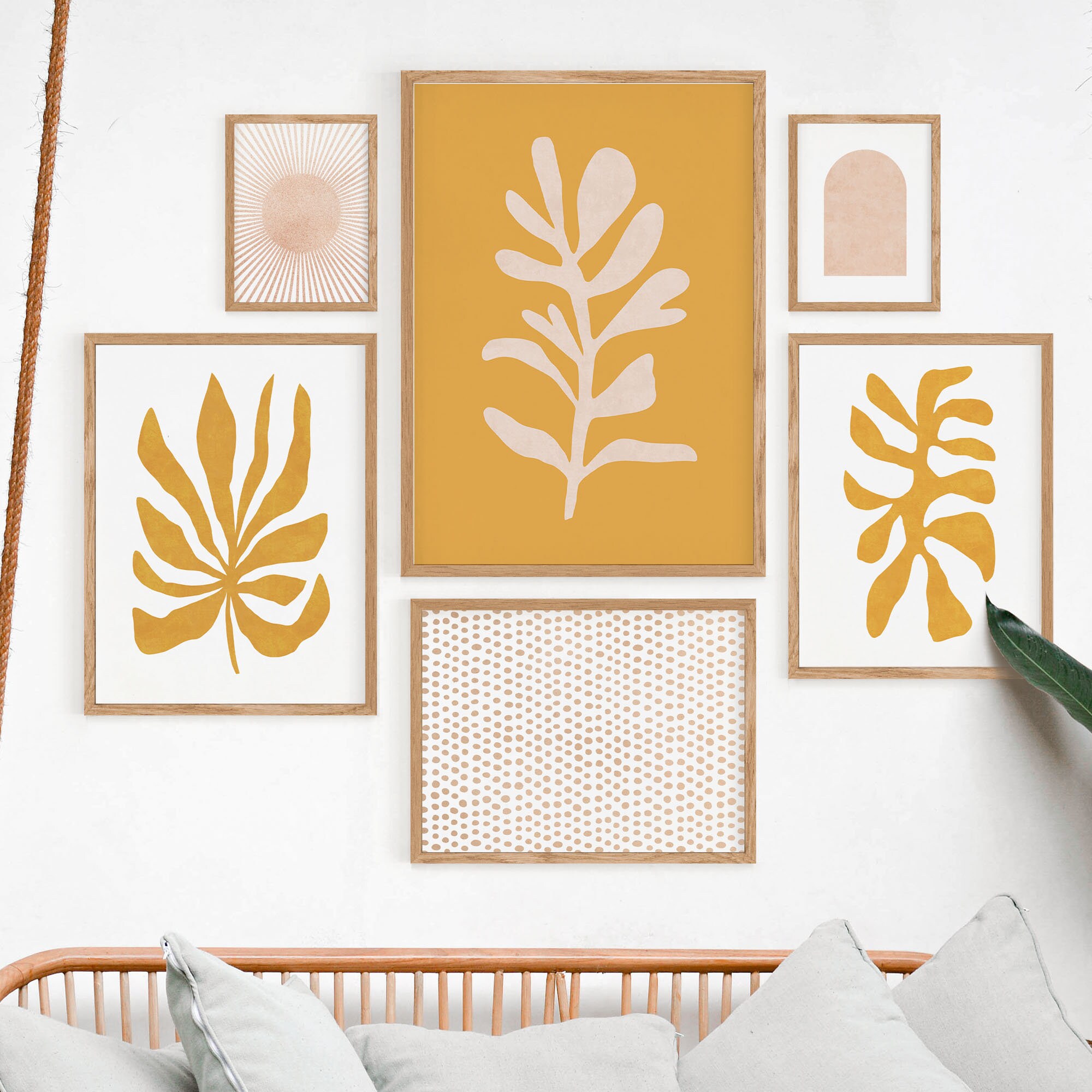 Yellow Leaf Print, Abstract Botanical Digital Wall Art, Boho Poster - Etsy