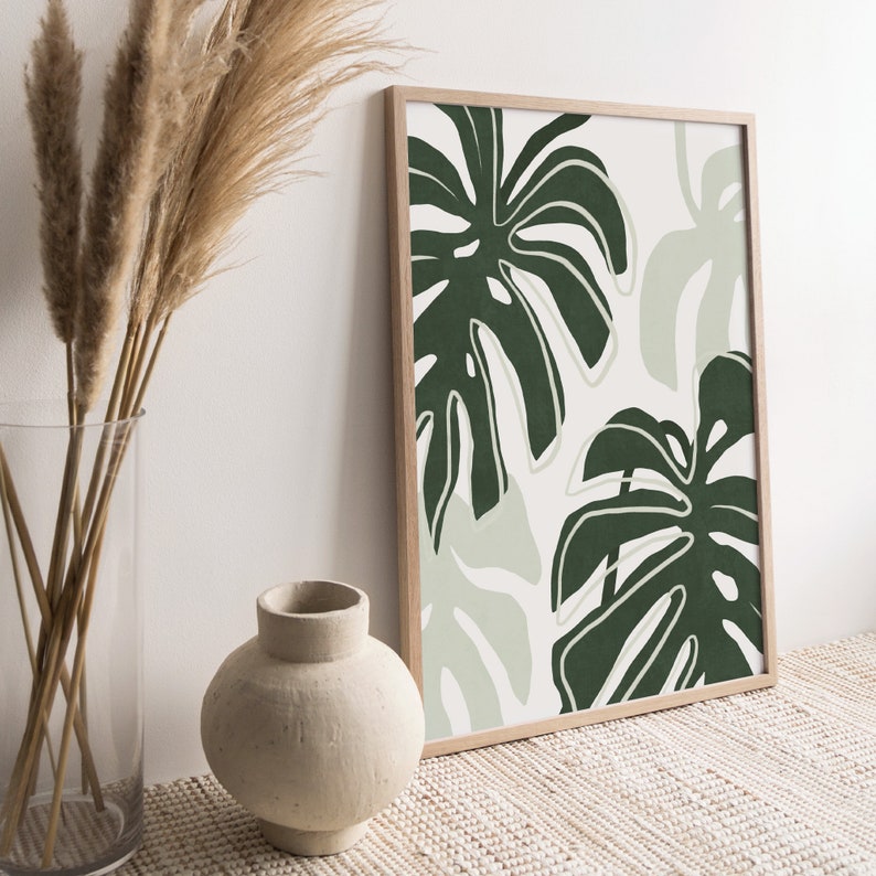 Green Monstera Leaves Line Art Print Macro Plant Detail - Etsy