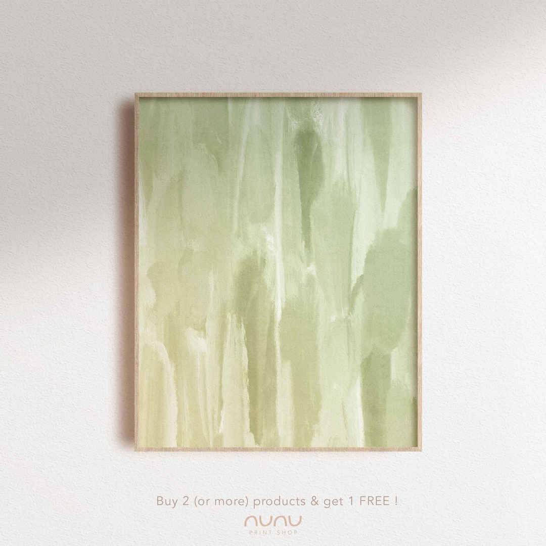 Green Paint Strokes Wall Art, Green Watercolor Painting Wall Art