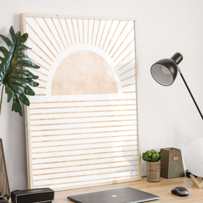 Neutral Geometric Sunrise Digital Wall Art Abstract Sunshine - Etsy