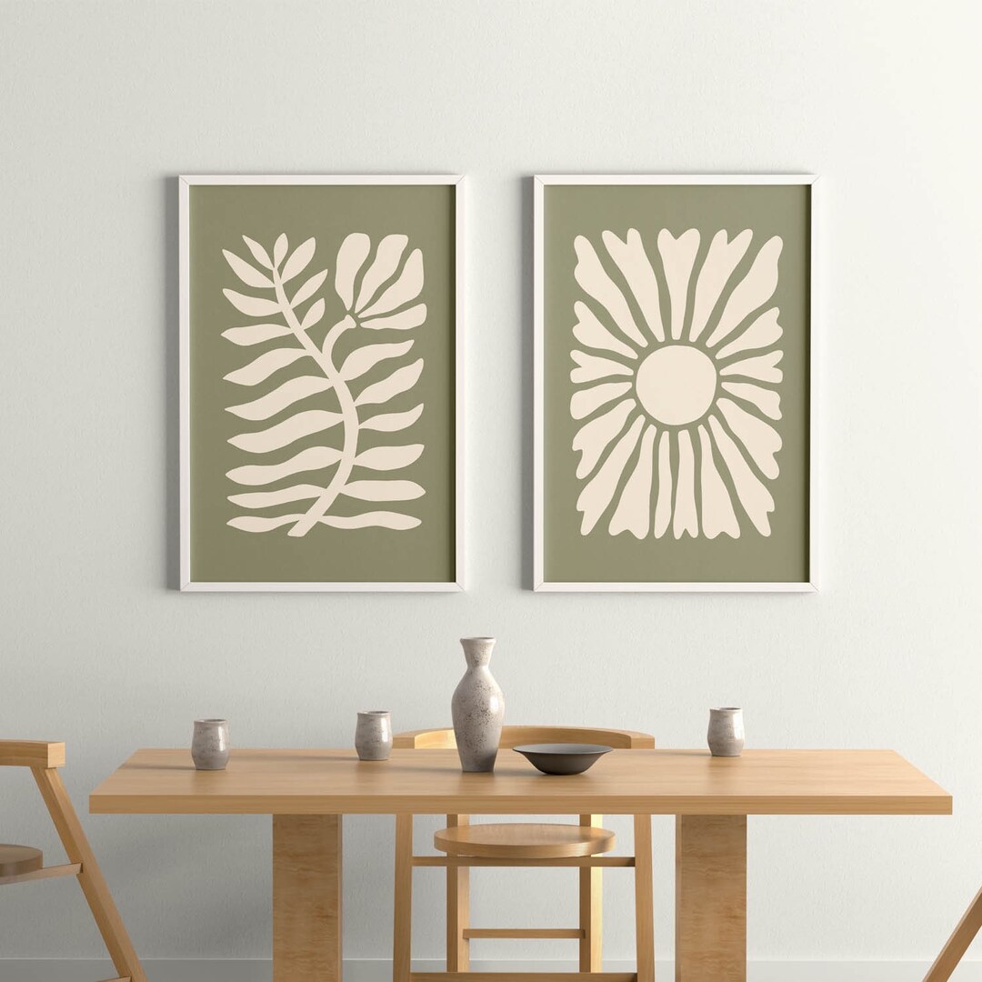 Green Beige Floral Print Set: Boho Botanical Wall Art (digital Download ...
