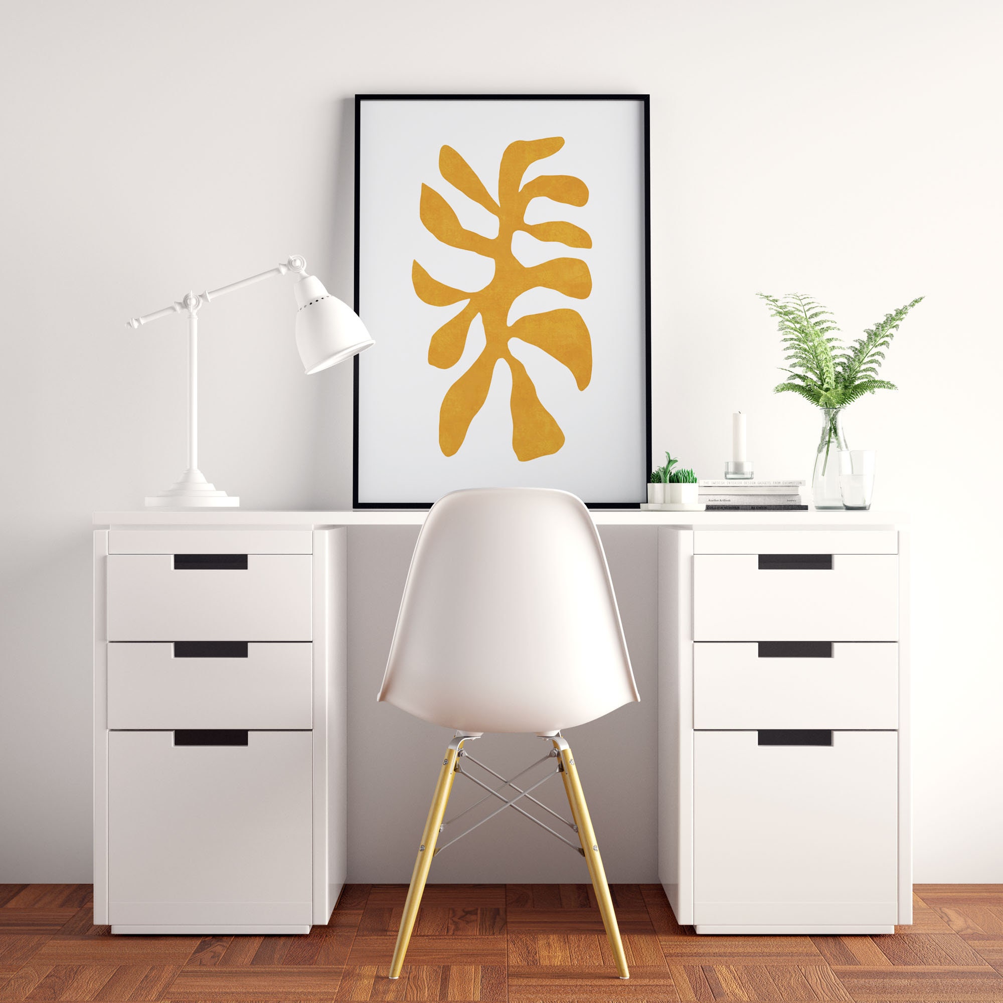 Mustard Yellow Abstract Floral Digital Print, Matisse Inspired Wall Art ...