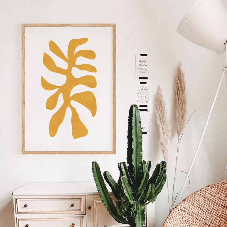 Mustard Yellow Abstract Floral Digital Print, Matisse Inspired Wall Art ...