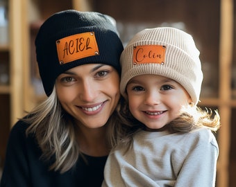 Custom Beanies for Baby Kids Adult,Leather Patch Beanie, Newborn Beanies, Infant Beanie, Toddler Beanie, Personalized Baby Beanie