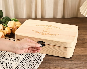 Custom Engraved Memento Box, Wooden Wedding Memory Box, Personalized Wedding Gift,  Custom Engraved Keepsake Box for Couples, Vows & Photos