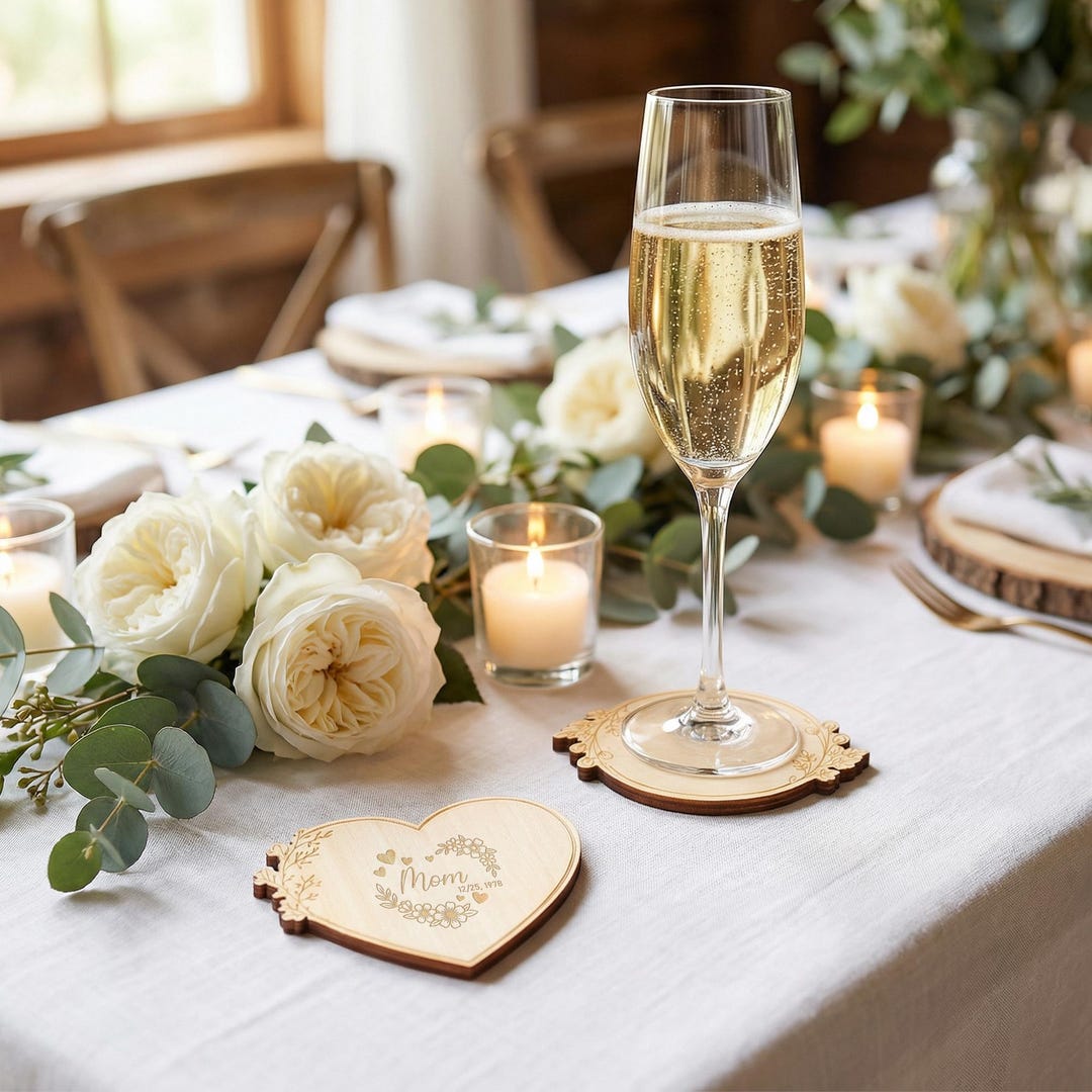 Personalized Wooden Wedding Coasters, Custom Engraved Table Place Names ...