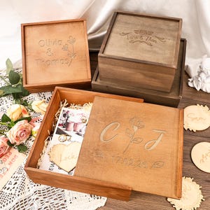 Individuell gravierte Erinnerungsbox, handgefertigte Holzkiste, personalisiertes Geschenk für 1., 5., 10. Jahrestag