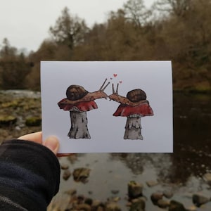 Pilz Schnecke Liebe Karte | Jubiläum, Antrag, Hochzeit, Liebhaber | Blanko Grußkarte | Umweltfreundliches Geschenk | Cottagecore, Goblinkern